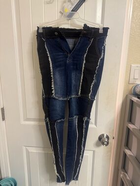 Women’s Patchwork Skinny Jeans - Dark Blue